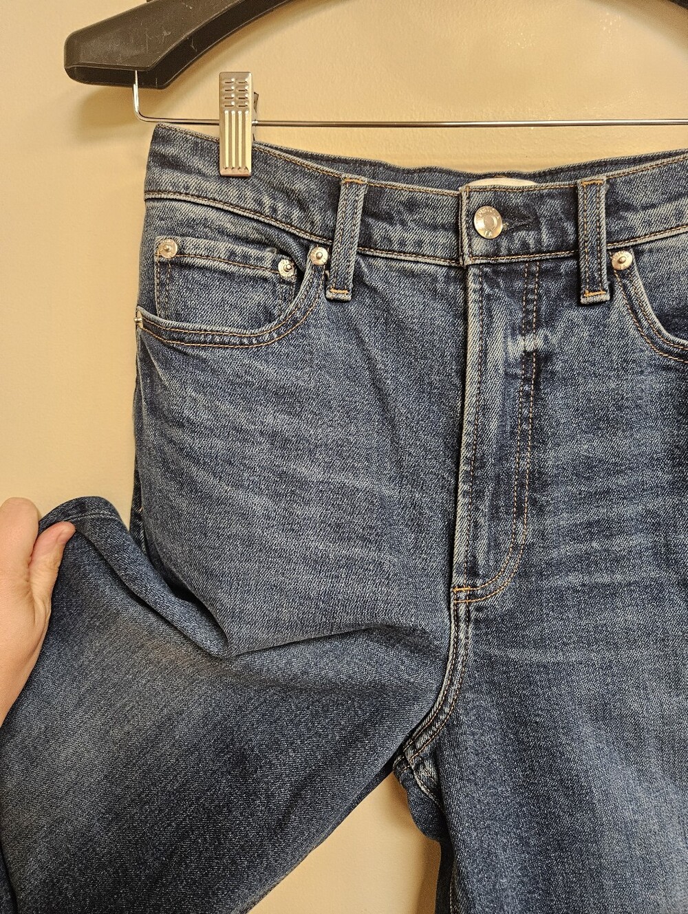 Anthropologie Pistola Lana Broadway Denim Blue Wide Leg Jeans Size 28 Raw Hem - Picture 4 of 8